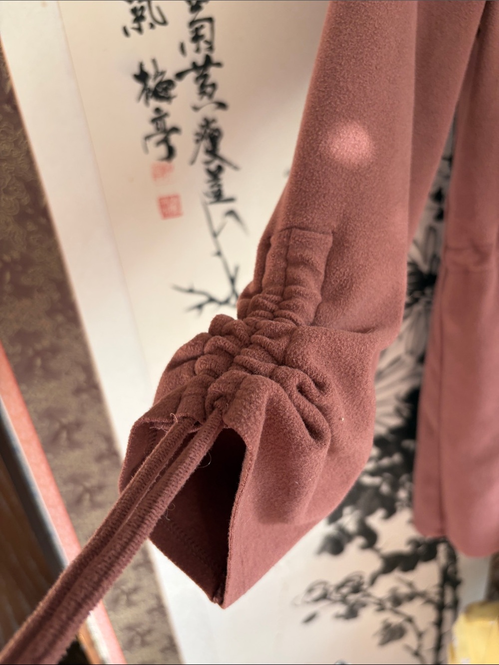 Doe & Rae Rust Mauve Open Front Drawstring Jacket - Picture 4 of 6